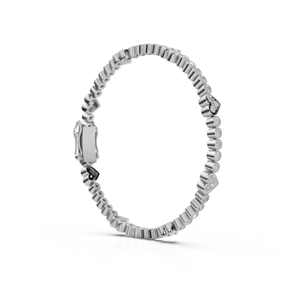 The Amour Link: 1.89 CTW Alternating Bezel & Heart Diamond Eternity Bracelet 14K-18K Gold/Platinum