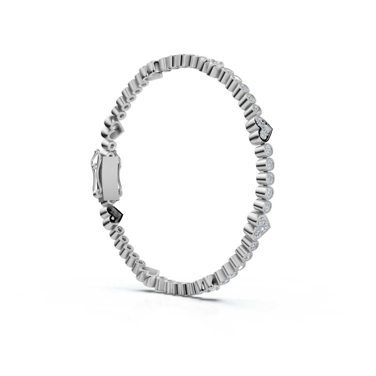 The Amour Link: 1.89 CTW Alternating Bezel & Heart Diamond Eternity Bracelet 14K-18K Gold/Platinum
