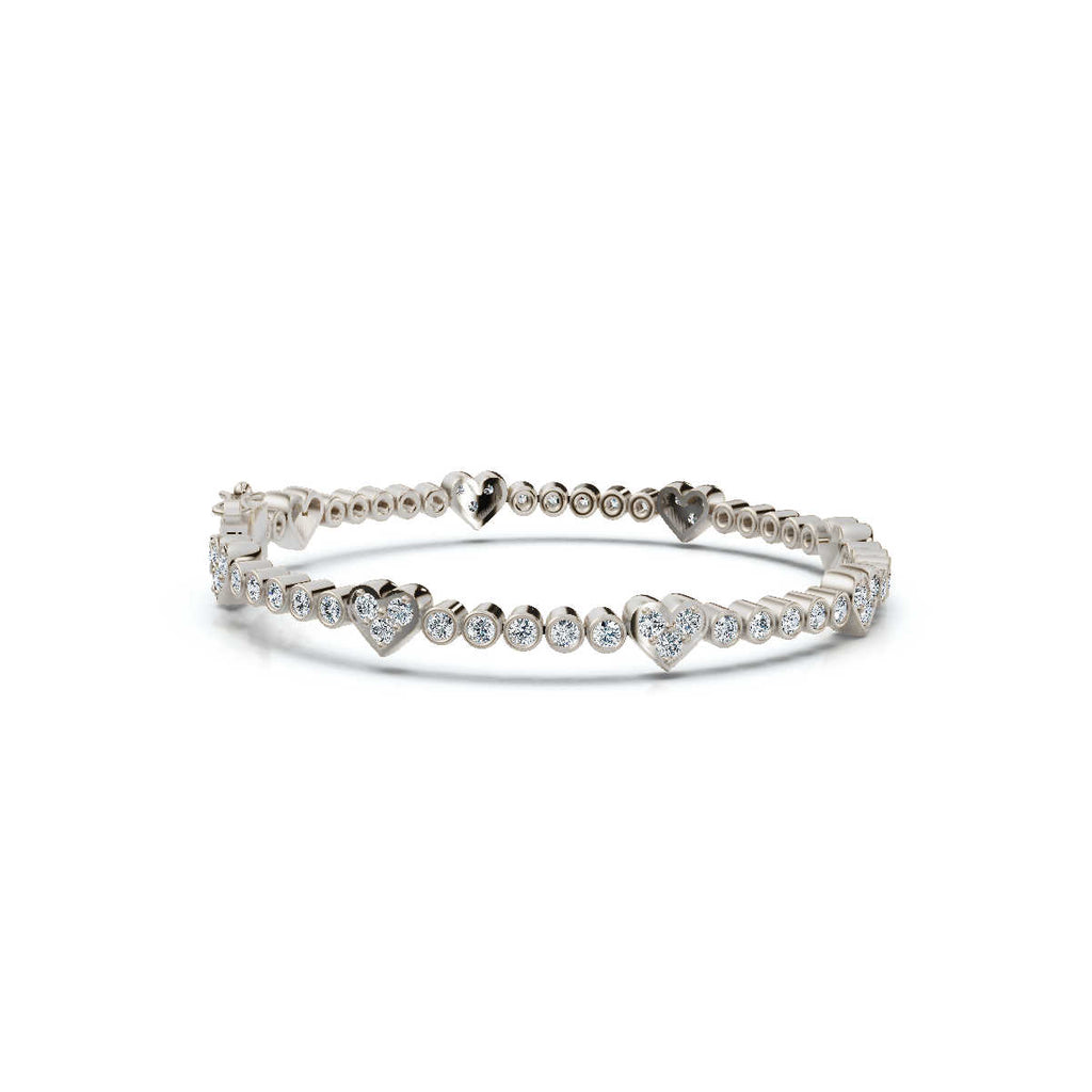 The Amour Link: 1.89 CTW Alternating Bezel & Heart Diamond Eternity Bracelet 14K-18K Gold/Platinum