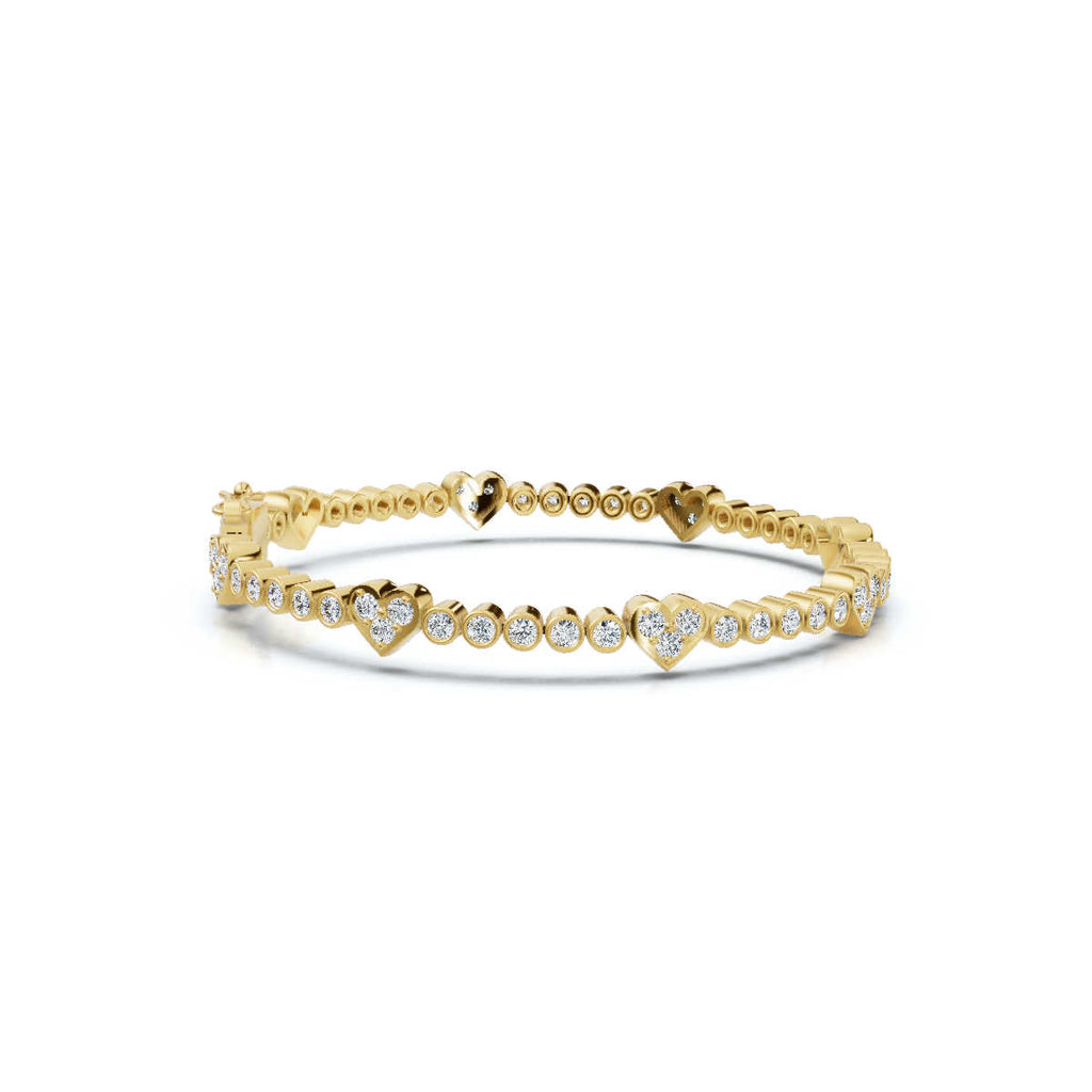 The Amour Link: 1.89 CTW Alternating Bezel & Heart Diamond Eternity Bracelet 14K-18K Gold/Platinum