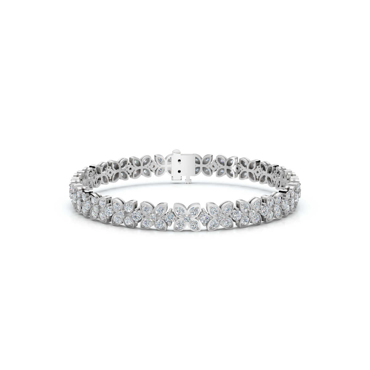 The Fleur Charm: 4.14 CTW Round Lab-Grown Diamond Repeating Blossom Bracelet Gold