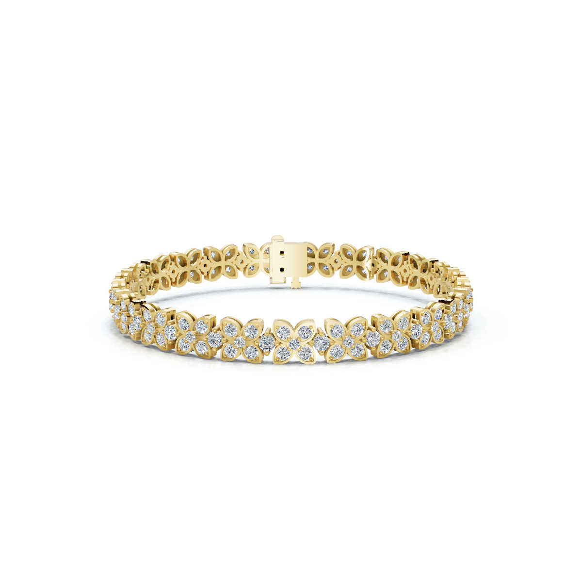 The Fleur Charm: 4.14 CTW Round Lab-Grown Diamond Repeating Blossom Bracelet Gold
