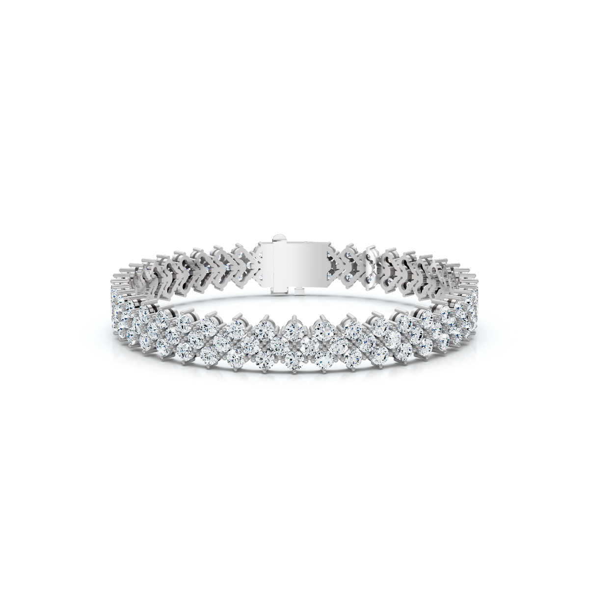 The Grand Horizon: 10.24 CTW Interlocking Double-Row Diamond Statement Bracelet 14K-18K Gold/Platinum