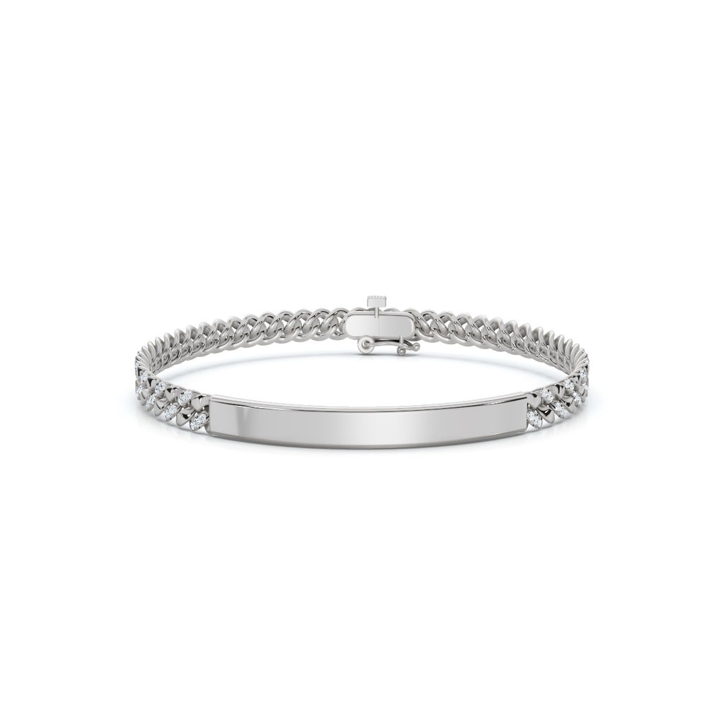 The Verona Plate: 0.75 CTW Round Lab-Grown Diamond Curb Link ID Bracelet 14K-18K Gold/Platinum