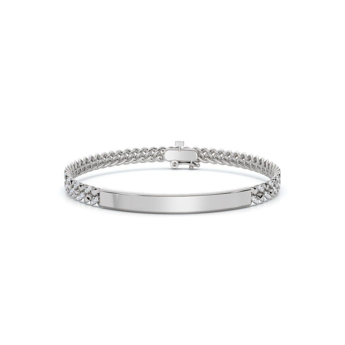 The Verona Plate: 0.75 CTW Round Lab-Grown Diamond Curb Link ID Bracelet 14K-18K Gold/Platinum