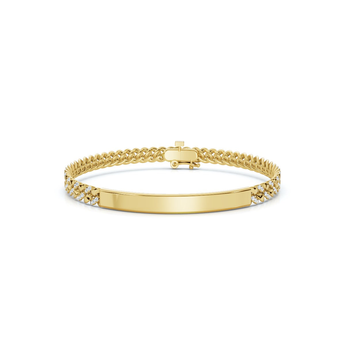 The Verona Plate: 0.75 CTW Round Lab-Grown Diamond Curb Link ID Bracelet 14K-18K Gold/Platinum