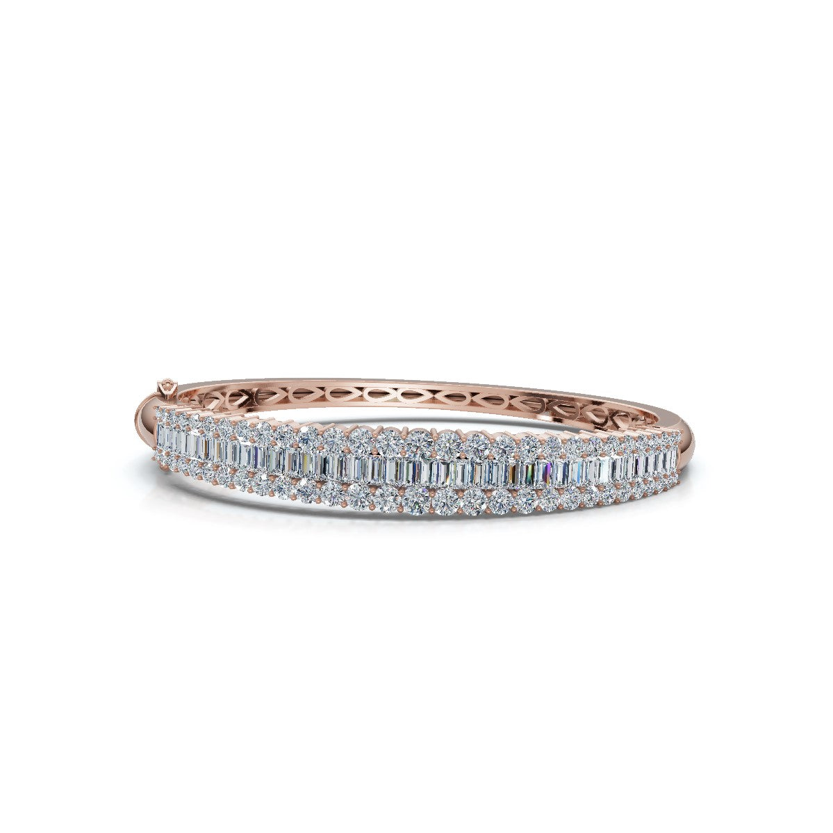 The Imperial Mosaic: 7.93 CTW Multi-Row Baguette & Brilliant Wave Bangle 14K Gold/Platinum Bracelet