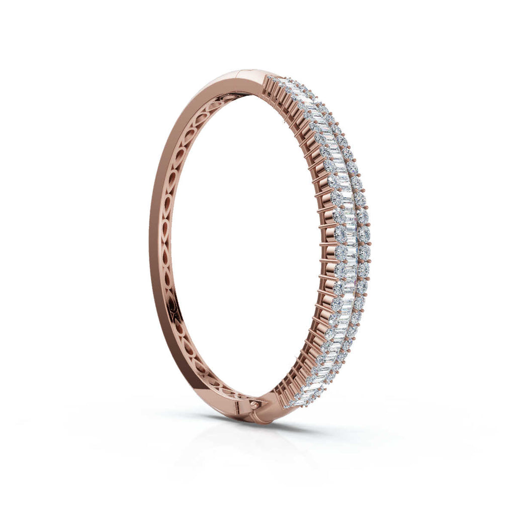 The Imperial Mosaic: 7.93 CTW Multi-Row Baguette & Brilliant Wave Bangle 14K-18K Gold/Platinum Bracelet