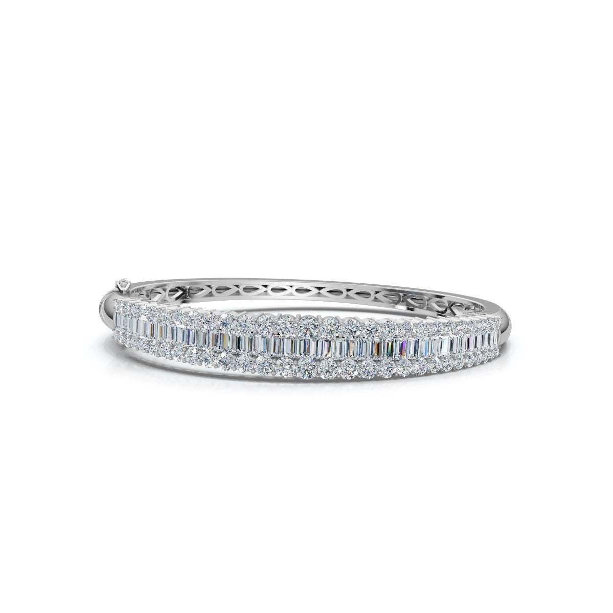 The Imperial Mosaic: 7.93 CTW Multi-Row Baguette & Brilliant Wave Bangle 14K-18K Gold/Platinum Bracelet