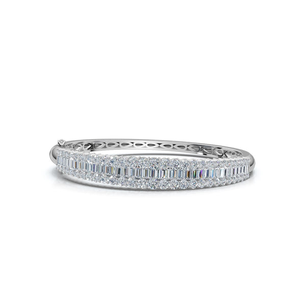 The Imperial Mosaic: 7.93 CTW Multi-Row Baguette & Brilliant Wave Bangle 14K Gold/Platinum Bracelet