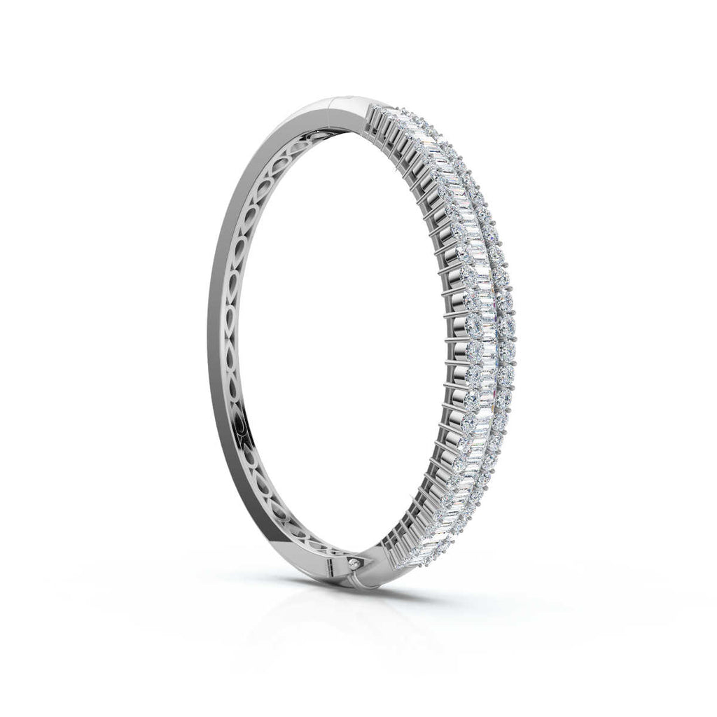 The Imperial Mosaic: 7.93 CTW Multi-Row Baguette & Brilliant Wave Bangle 14K Gold/Platinum Bracelet
