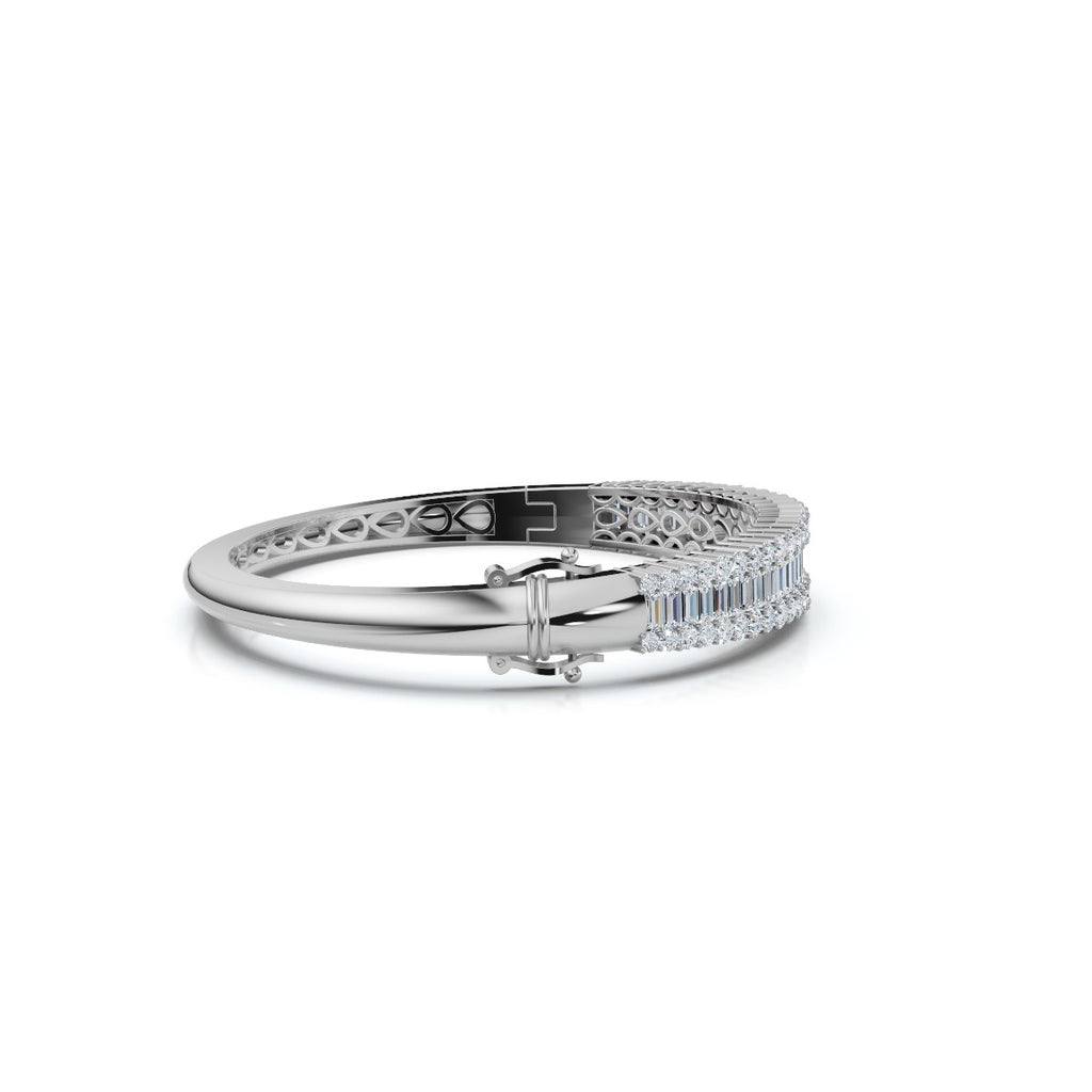 The Imperial Mosaic: 7.93 CTW Multi-Row Baguette & Brilliant Wave Bangle 14K-18K Gold/Platinum Bracelet