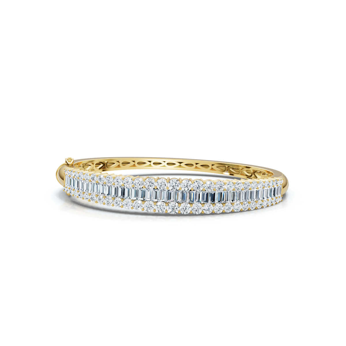The Imperial Mosaic: 7.93 CTW Multi-Row Baguette & Brilliant Wave Bangle 14K-18K Gold/Platinum Bracelet
