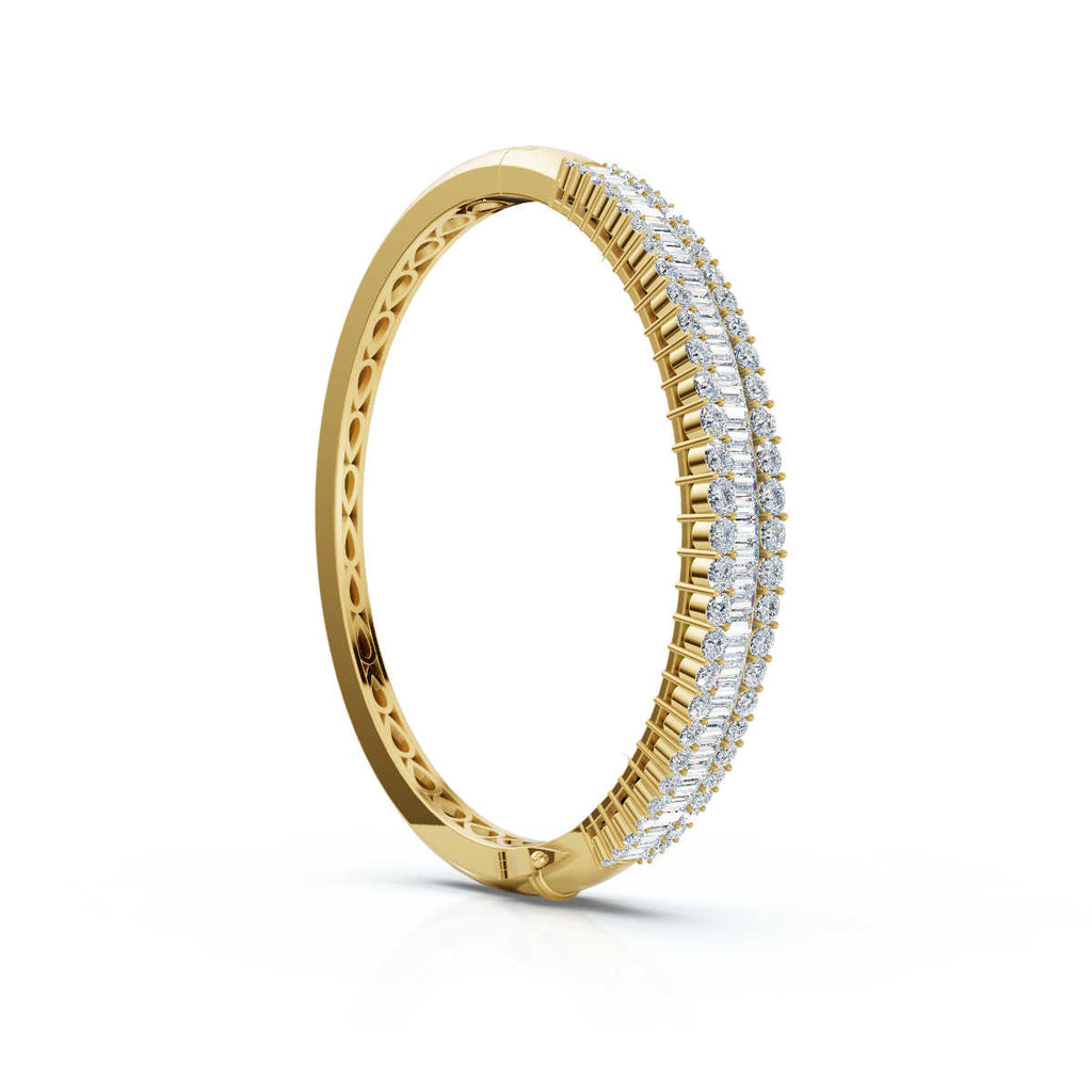 The Imperial Mosaic: 7.93 CTW Multi-Row Baguette & Brilliant Wave Bangle 14K Gold/Platinum Bracelet