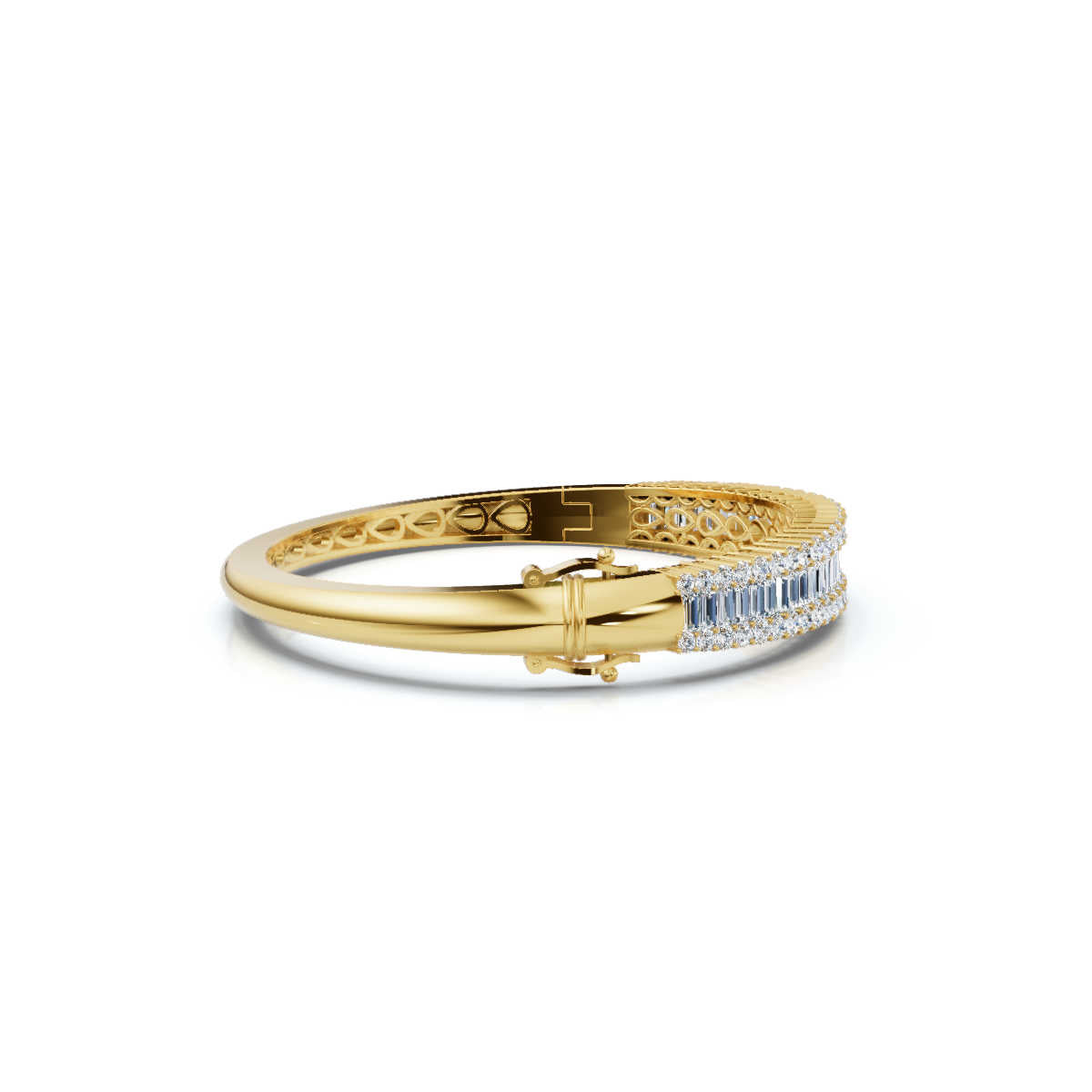 The Imperial Mosaic: 7.93 CTW Multi-Row Baguette & Brilliant Wave Bangle 14K-18K Gold/Platinum Bracelet