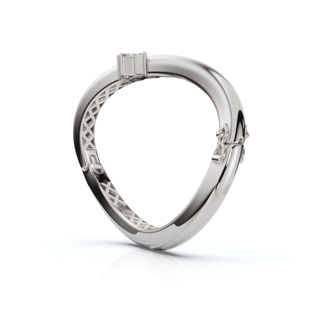 The Prism Twist: 0.50 CTW Asymmetrical Mixed-Cut Geometric Wave Bangle 14K-18K Gold/Platinum