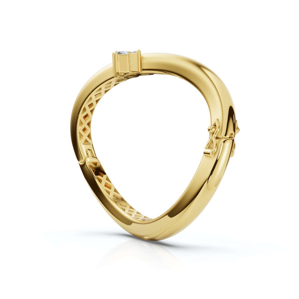 The Prism Twist: 0.50 CTW Asymmetrical Mixed-Cut Geometric Wave Bangle 14K-18K Gold/Platinum