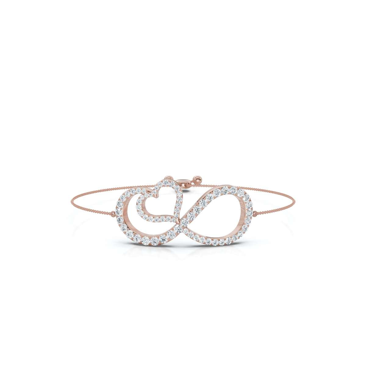0.82 CTW Round Lab-Grown Diamond Interlocking Infinity Heart Adjustable Bracelet 14K-18K Gold/Platinum