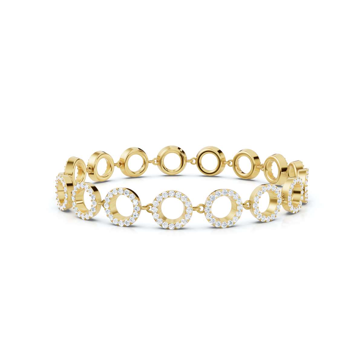 The Halo Carousel: 1.53 CTW Geometric Open-Disc Diamond Bracelet 14K-18K Gold/Platinum Band
