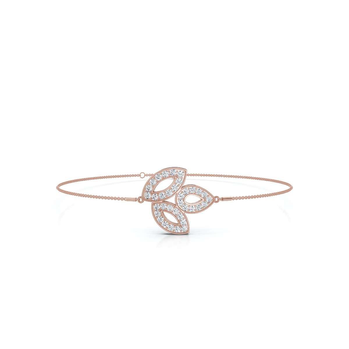 0.28 CTW Round Lab-Grown Diamond Open-Leaf Trio Chain Bracelet 14K-18K Gold/Platinum