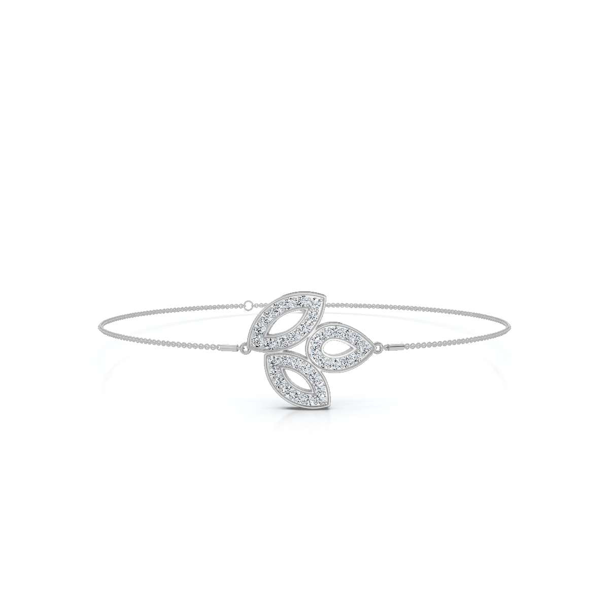 0.28 CTW Round Lab-Grown Diamond Open-Leaf Trio Chain Bracelet 14K-18K Gold/Platinum