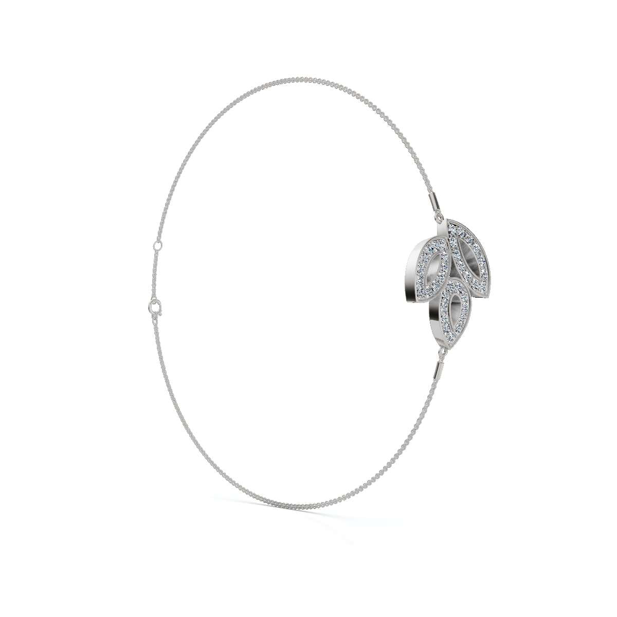 0.28 CTW Round Lab-Grown Diamond Open-Leaf Trio Chain Bracelet 14K-18K Gold/Platinum
