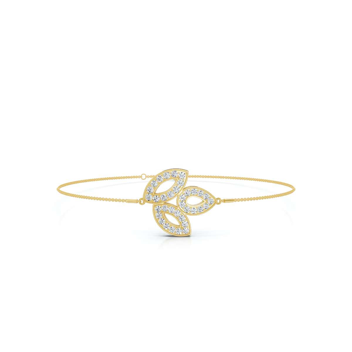 0.28 CTW Round Lab-Grown Diamond Open-Leaf Trio Chain Bracelet 14K-18K Gold/Platinum