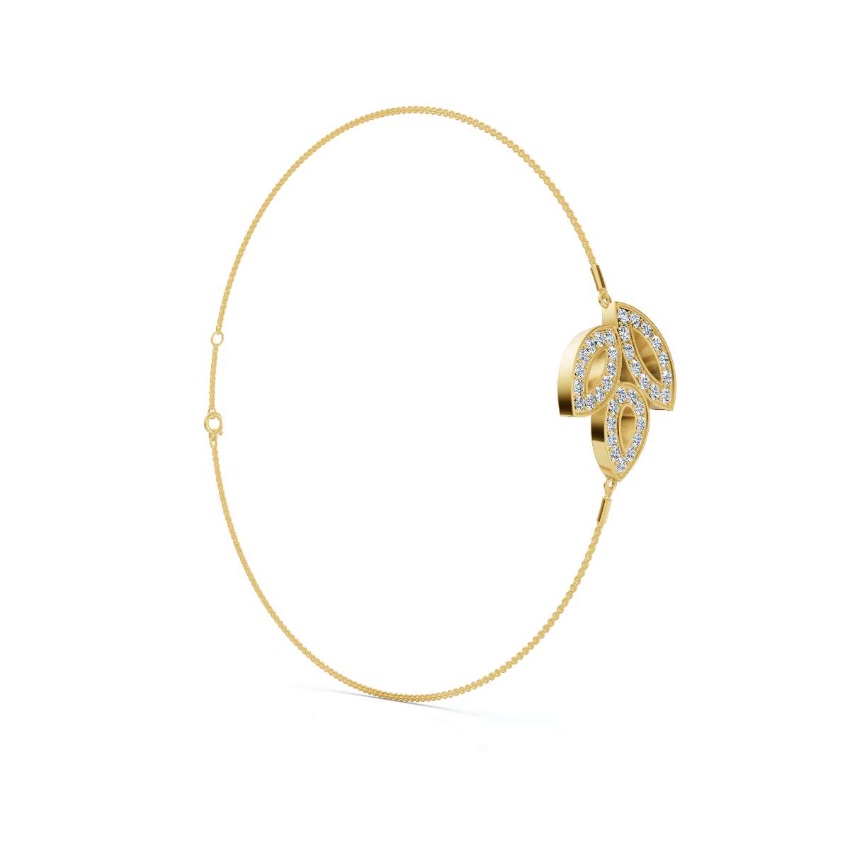 0.28 CTW Round Lab-Grown Diamond Open-Leaf Trio Chain Bracelet 14K-18K Gold/Platinum