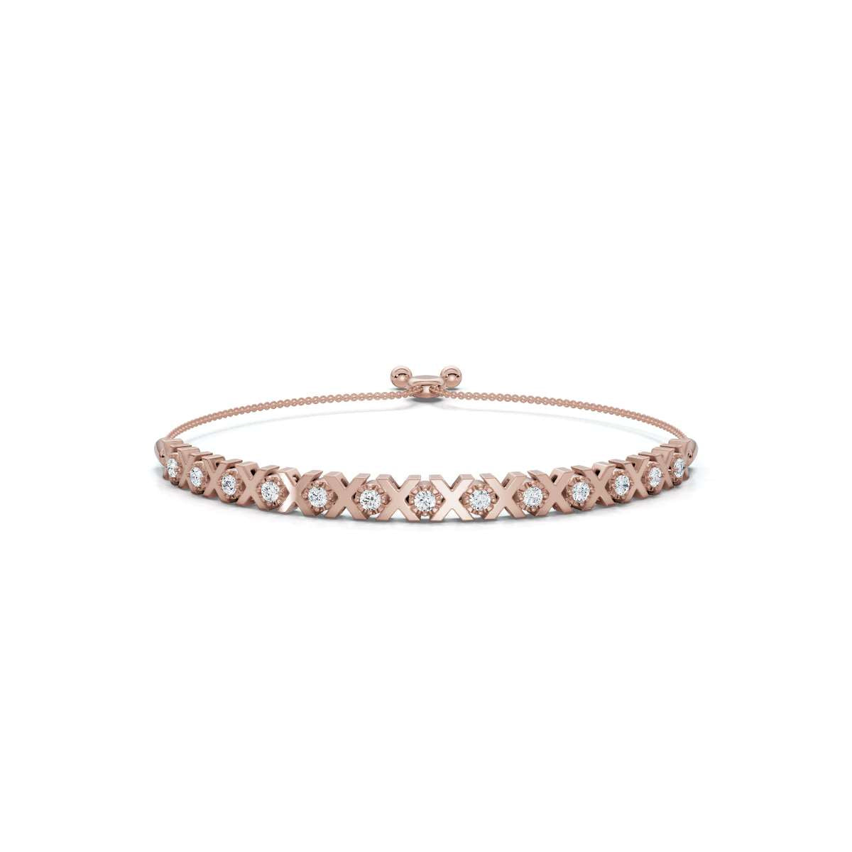 The XOXO Classic: 0.39 CTW Round Lab-Grown Diamond Geometric Motif Adjustable Bracelet Golden/Platinum