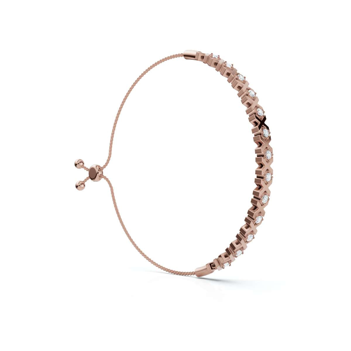 The XOXO Classic: 0.39 CTW Round Lab-Grown Diamond Geometric Motif Adjustable Bracelet Golden/Platinum