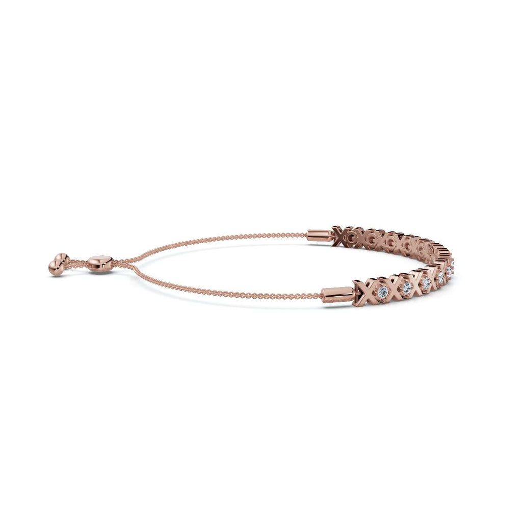 The XOXO Classic: 0.39 CTW Round Lab-Grown Diamond Geometric Motif Adjustable Bracelet Golden/Platinum