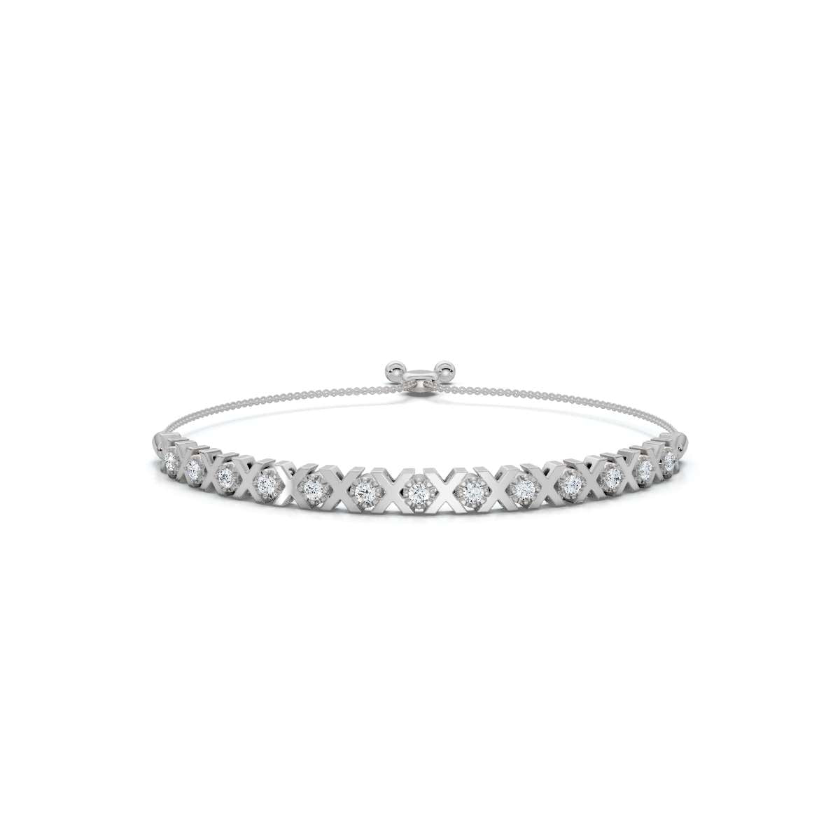 The XOXO Classic: 0.39 CTW Round Lab-Grown Diamond Geometric Motif Adjustable Bracelet Golden/Platinum