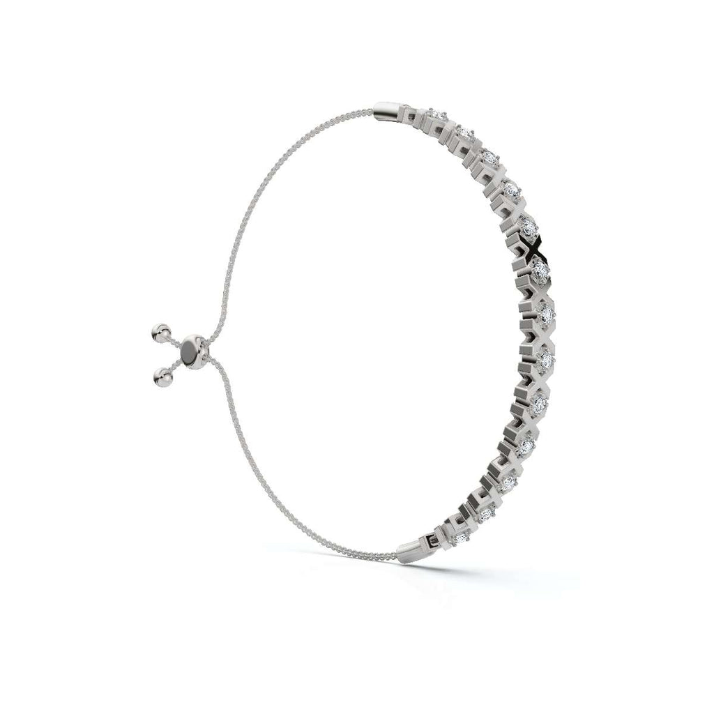 The XOXO Classic: 0.39 CTW Round Lab-Grown Diamond Geometric Motif Adjustable Bracelet Golden/Platinum