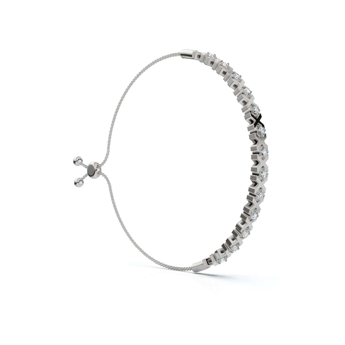 The XOXO Classic: 0.39 CTW Round Lab-Grown Diamond Geometric Motif Adjustable Bracelet Golden/Platinum