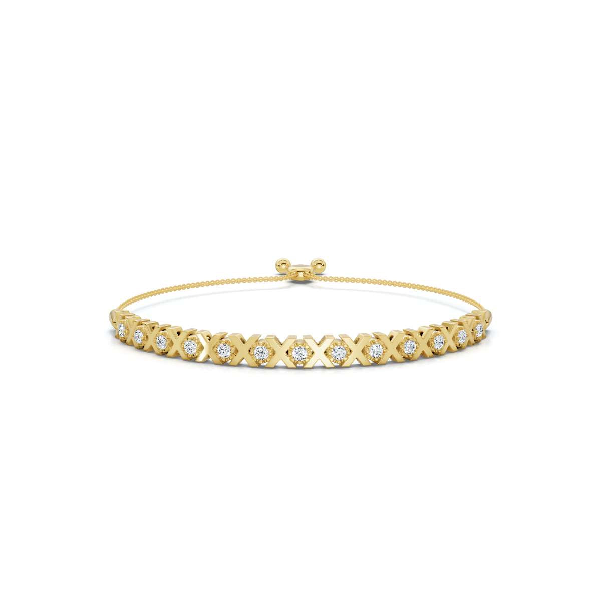 The XOXO Classic: 0.39 CTW Round Lab-Grown Diamond Geometric Motif Adjustable Bracelet Golden/Platinum