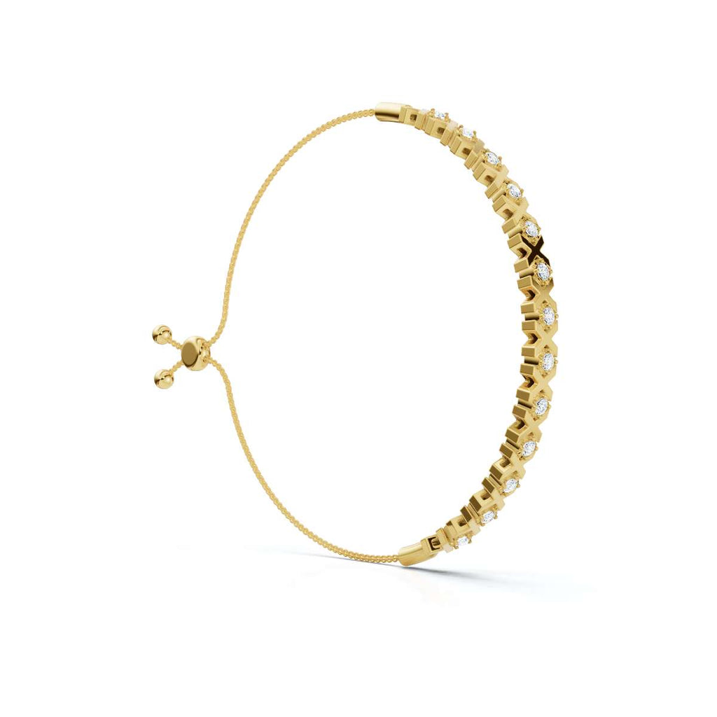 The XOXO Classic: 0.39 CTW Round Lab-Grown Diamond Geometric Motif Adjustable Bracelet Golden/Platinum