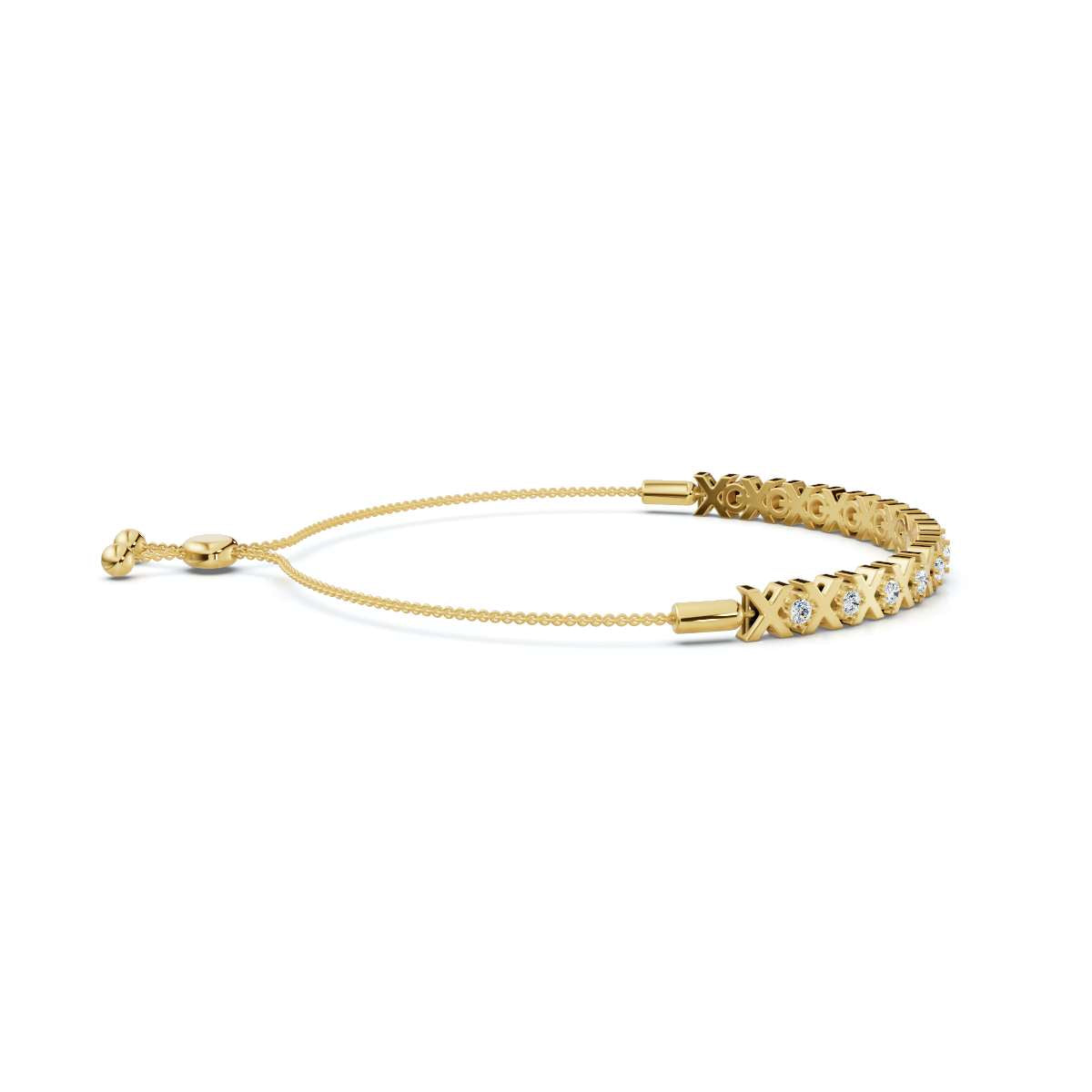 The XOXO Classic: 0.39 CTW Round Lab-Grown Diamond Geometric Motif Adjustable Bracelet Golden/Platinum