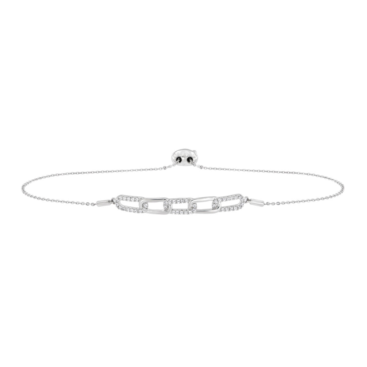 The Harlow Link: 0.31 CTW Round Lab-Grown Diamond Elongated Paperclip Adjustable Bracelet 14K Gold