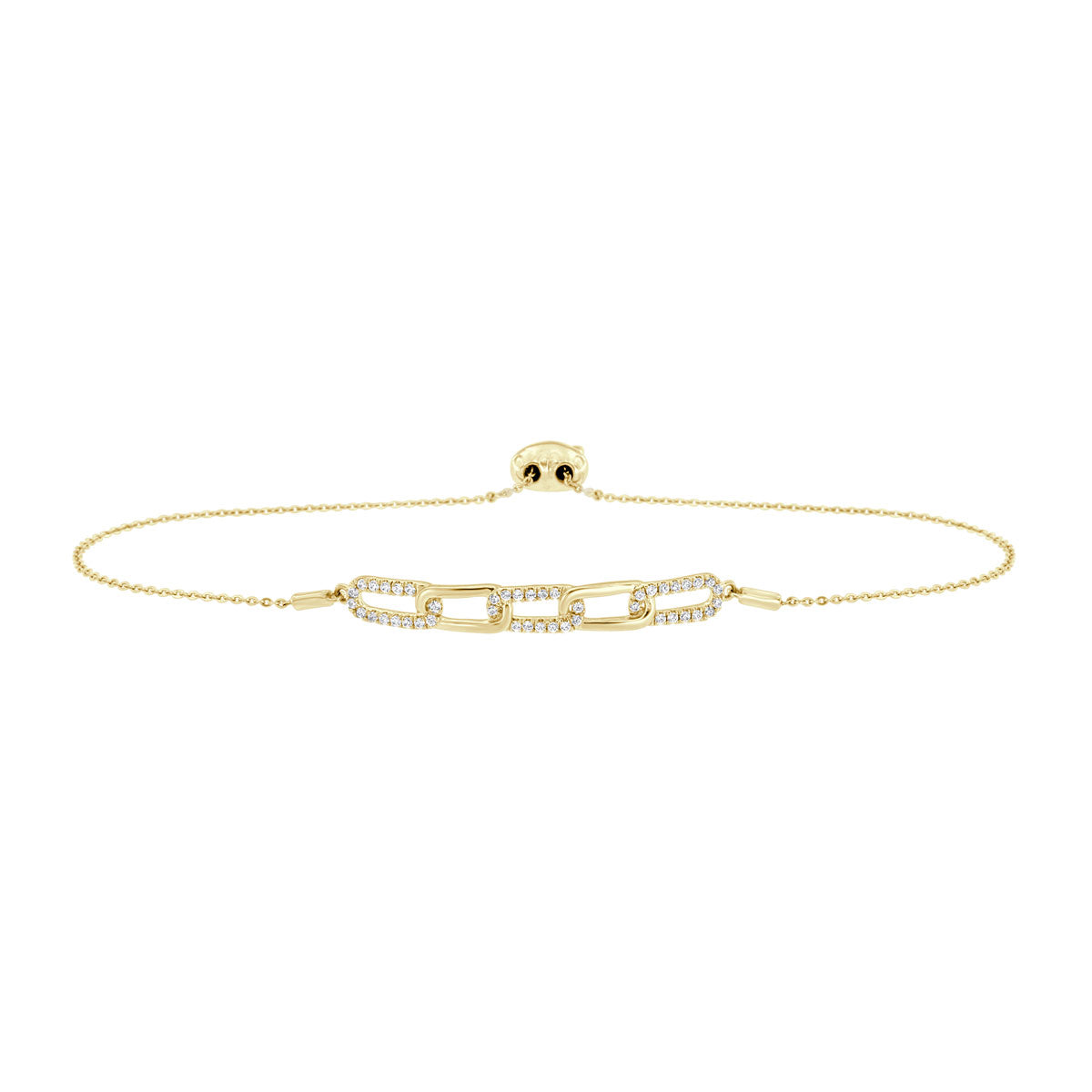 The Harlow Link: 0.31 CTW Round Lab-Grown Diamond Elongated Paperclip Adjustable Bracelet 14K Gold