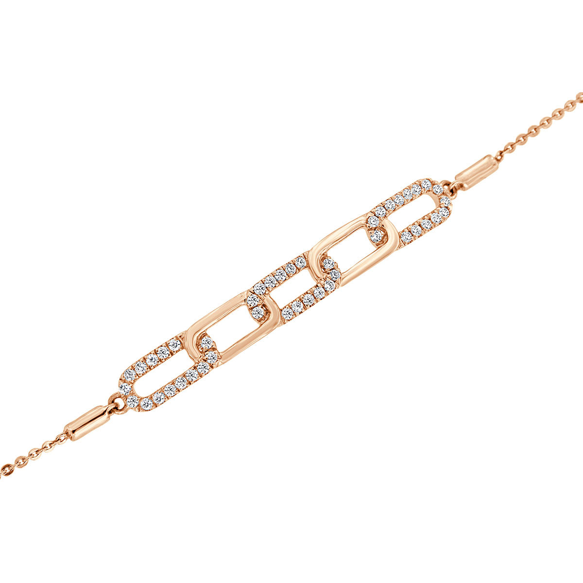 The Harlow Link: 0.31 CTW Round Lab-Grown Diamond Elongated Paperclip Adjustable Bracelet 14K Gold