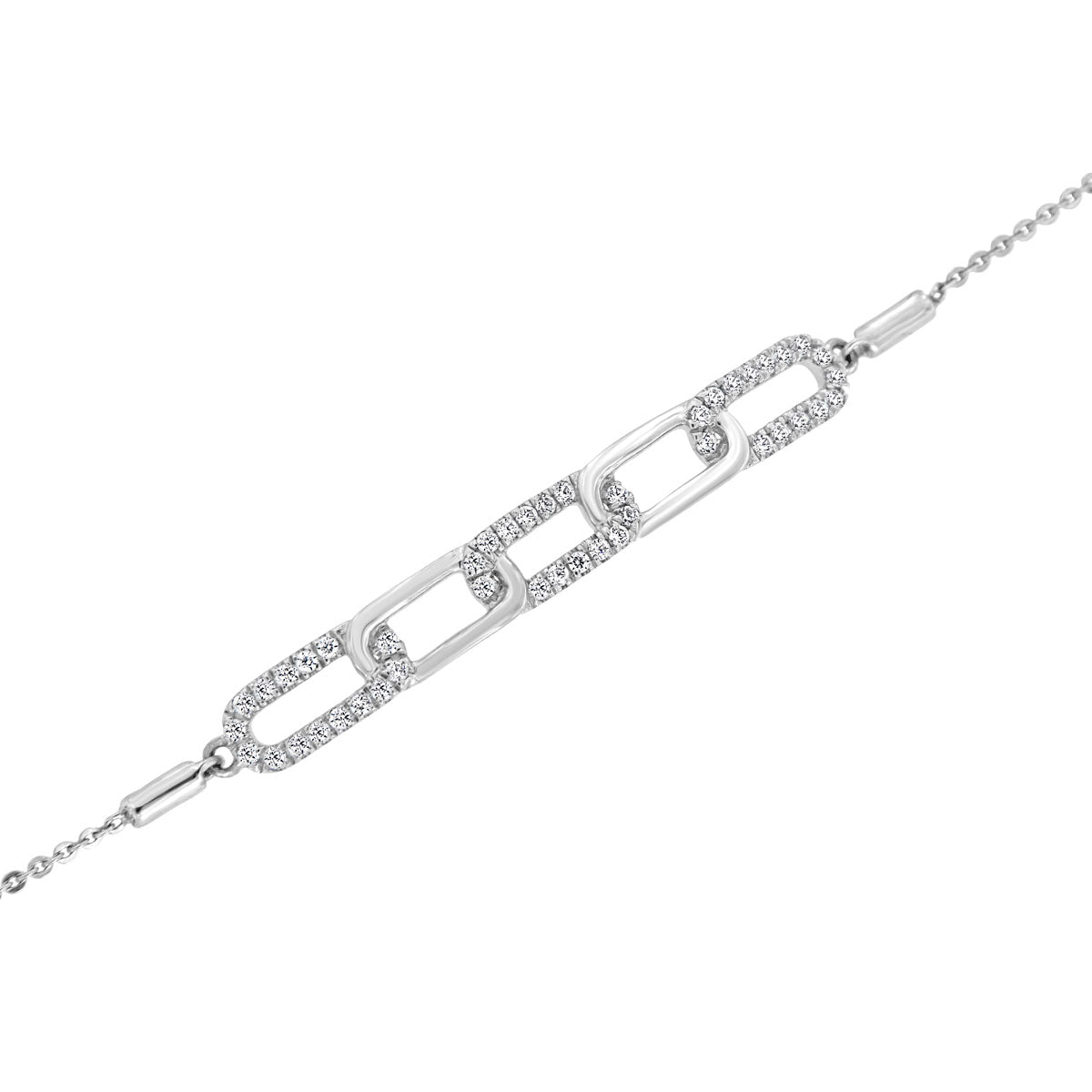 The Harlow Link: 0.31 CTW Round Lab-Grown Diamond Elongated Paperclip Adjustable Bracelet 14K Gold