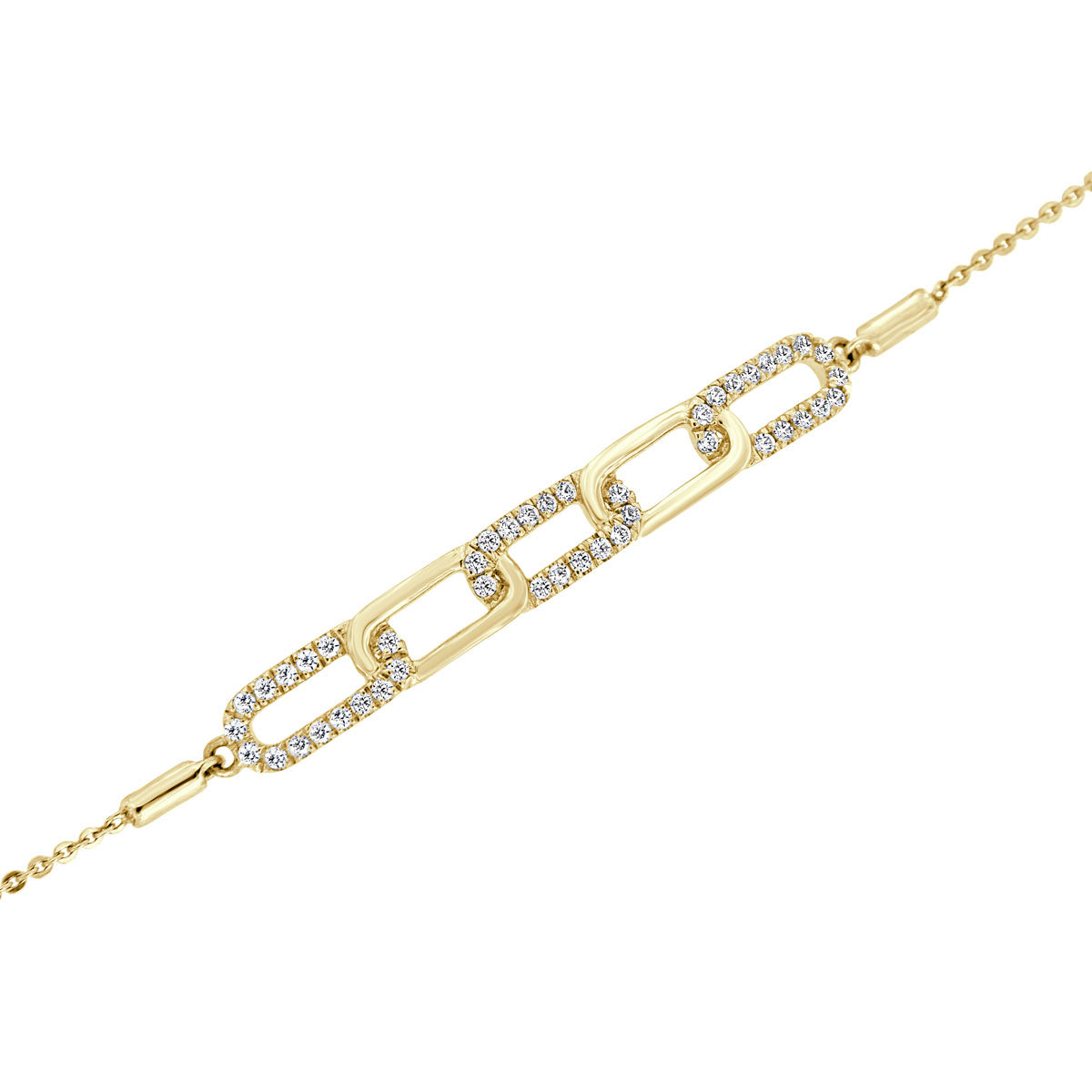 The Harlow Link: 0.31 CTW Round Lab-Grown Diamond Elongated Paperclip Adjustable Bracelet 14K Gold