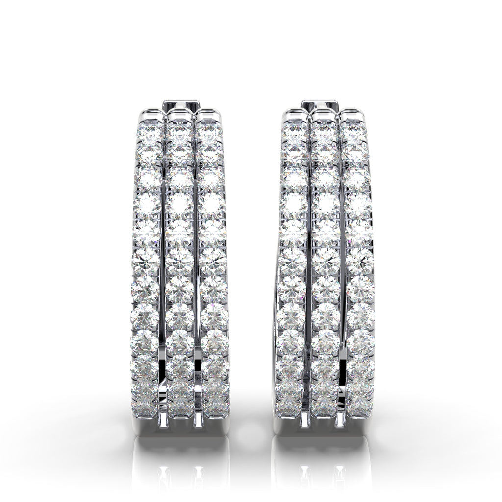 The Trinity Pavé Hoop: 1.22 CTW Wide Multi-Row Lab Diamond Huggies 14K-18K Gold/Platinum