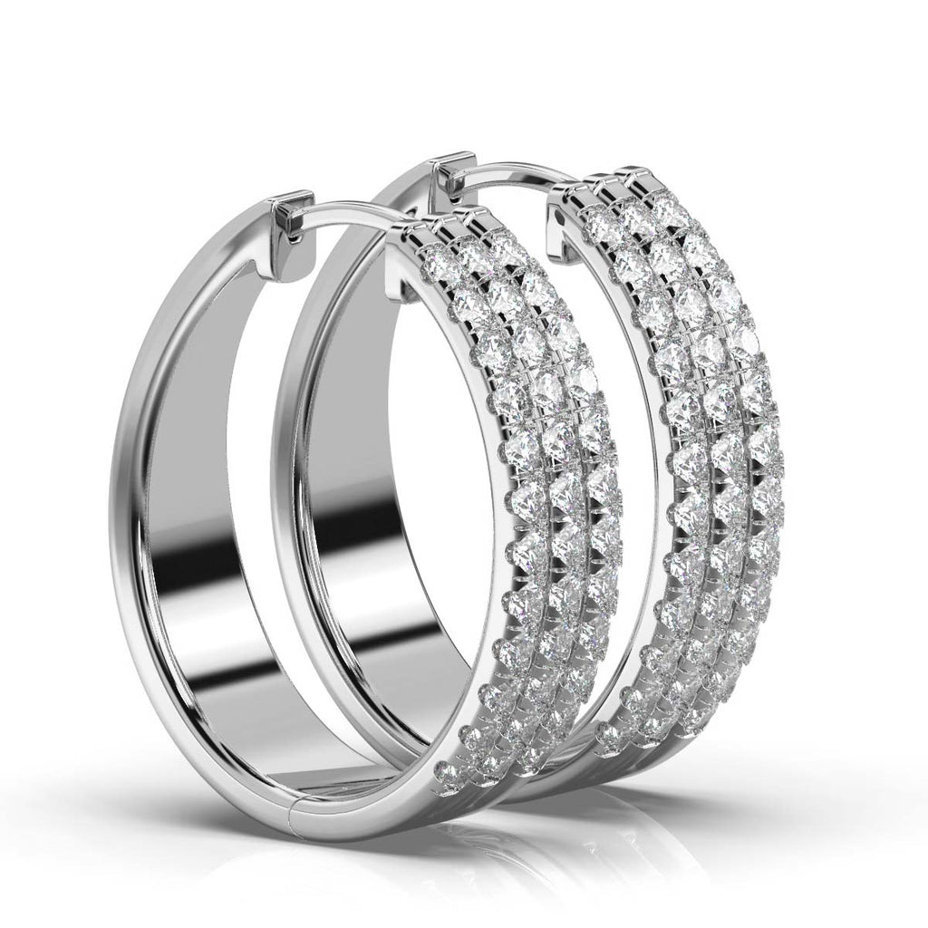 The Trinity Pavé Hoop: 1.22 CTW Wide Multi-Row Lab Diamond Huggies 14K-18K Gold/Platinum