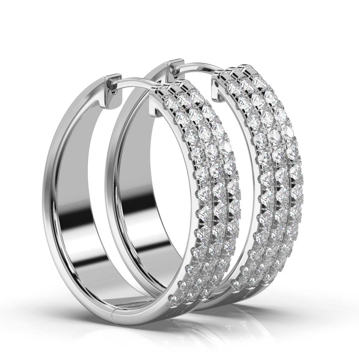 The Trinity Pavé Hoop: 1.22 CTW Wide Multi-Row Lab Diamond Huggies 14K-18K Gold/Platinum