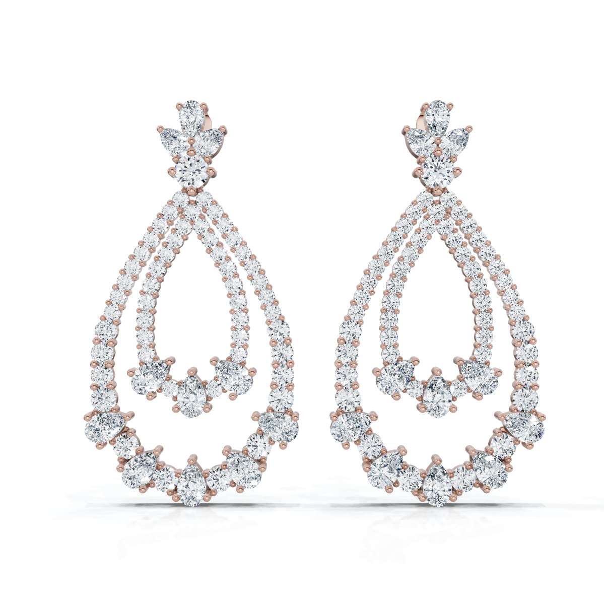The Grand Tier: 8.36 CTW Nested Pear & Round Diamond Statement Chandelier Earrings 14K-18K Diamond/Platinum