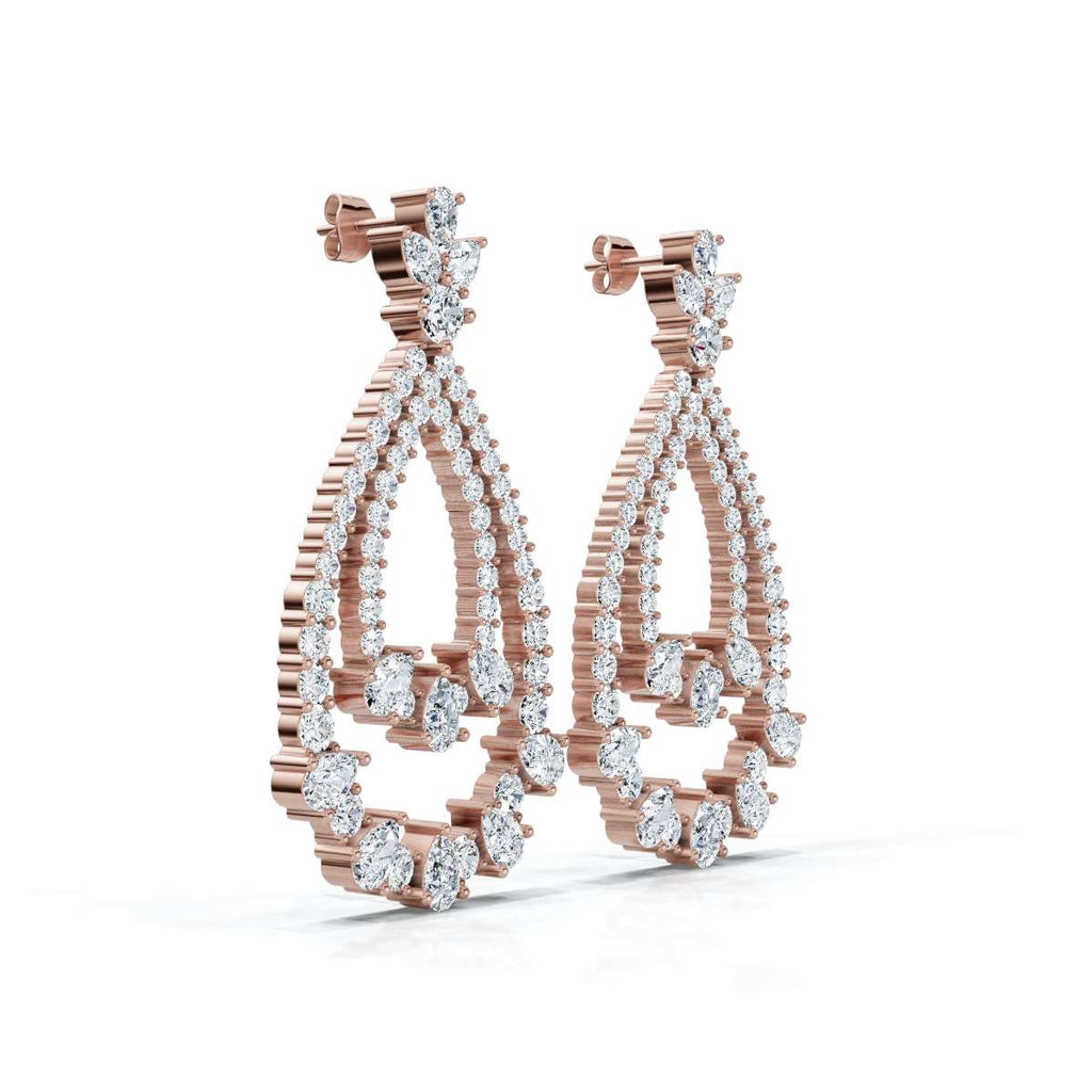 The Grand Tier: 8.36 CTW Nested Pear & Round Diamond Statement Chandelier Earrings 14K-18K Diamond/Platinum