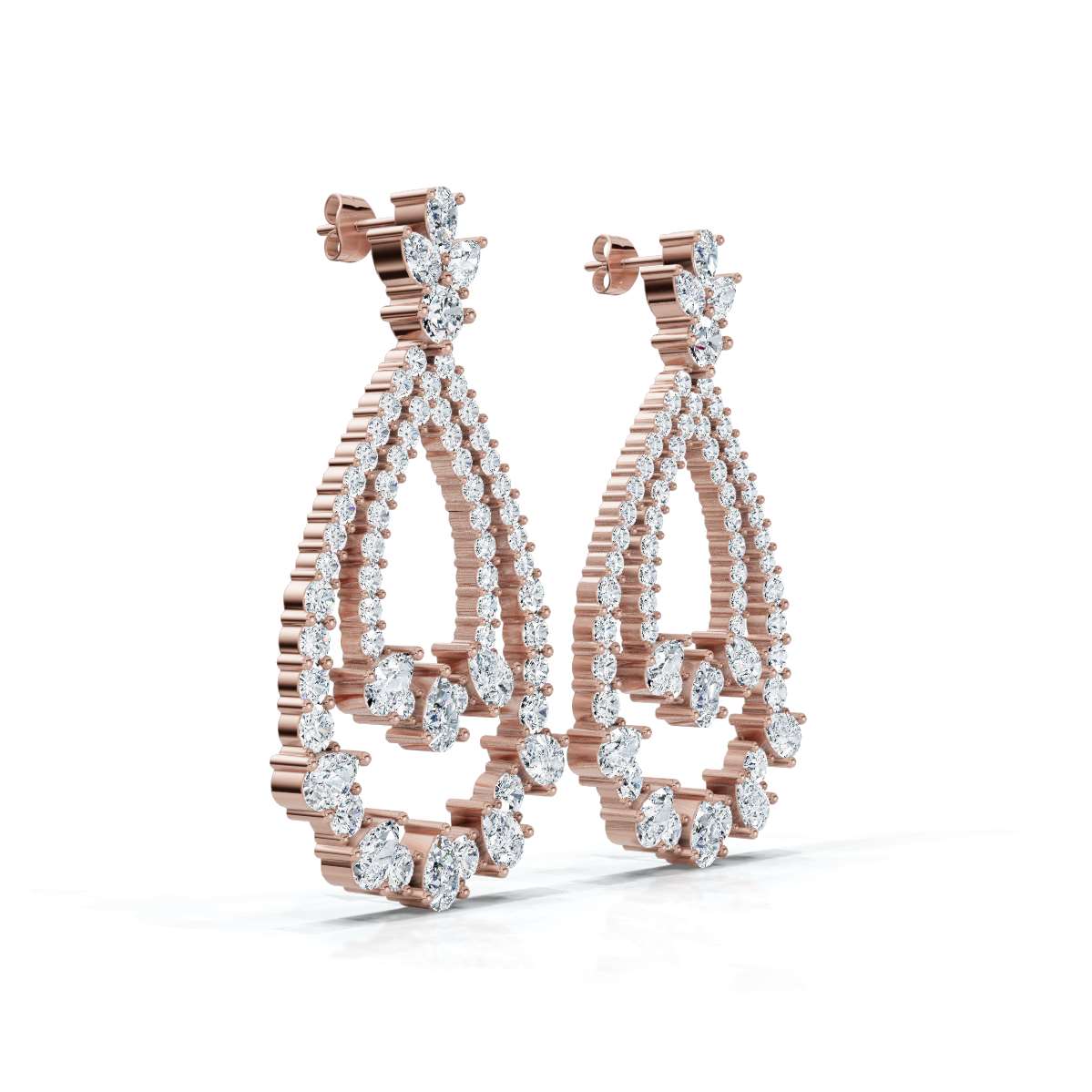 The Grand Tier: 8.36 CTW Nested Pear & Round Diamond Statement Chandelier Earrings 14K-18K Diamond/Platinum