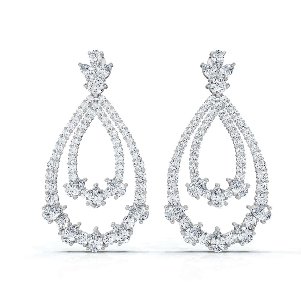 The Grand Tier: 8.36 CTW Nested Pear & Round Diamond Statement Chandelier Earrings 14K-18K Diamond/Platinum