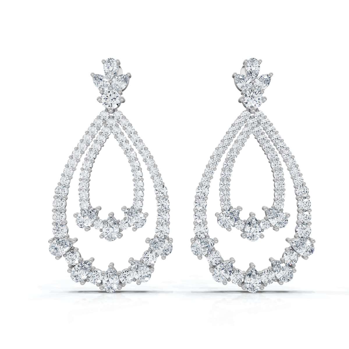 The Grand Tier: 8.36 CTW Nested Pear & Round Diamond Statement Chandelier Earrings 14K-18K Diamond/Platinum